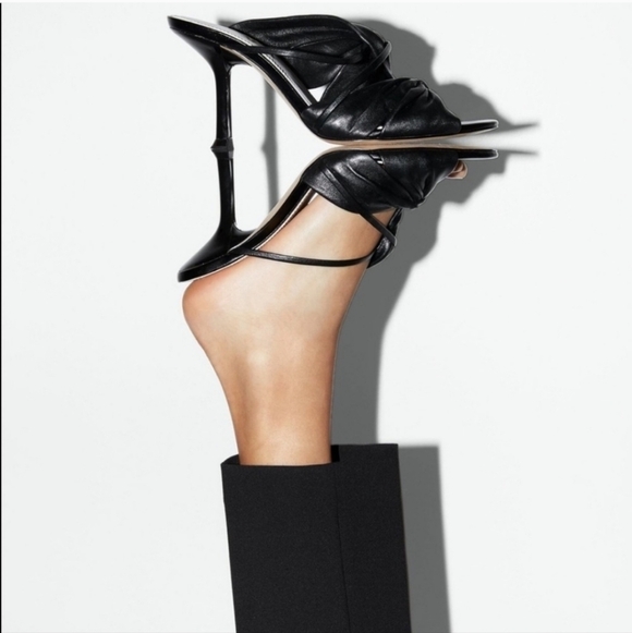 Zara Gathered Leather Heeled Sandals - Picture 2 of 13